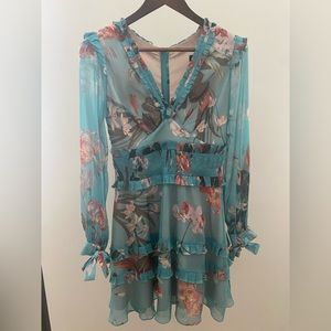 PatBO Carolina Floral Ruffle Mini A-line Dress Size: 0